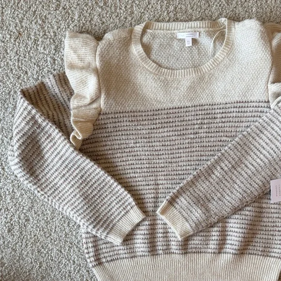 LC Lauren Conrad Cream and Tan Striped Sweater - Picture 2 of 4